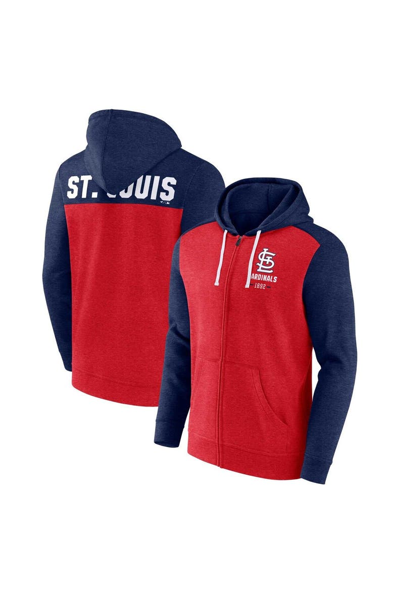 Men's Fanatics Heathered Red/Heathered Navy St. Louis Cardinals Blown Away Full-Zip Hoodie, Main, color, Heather Red