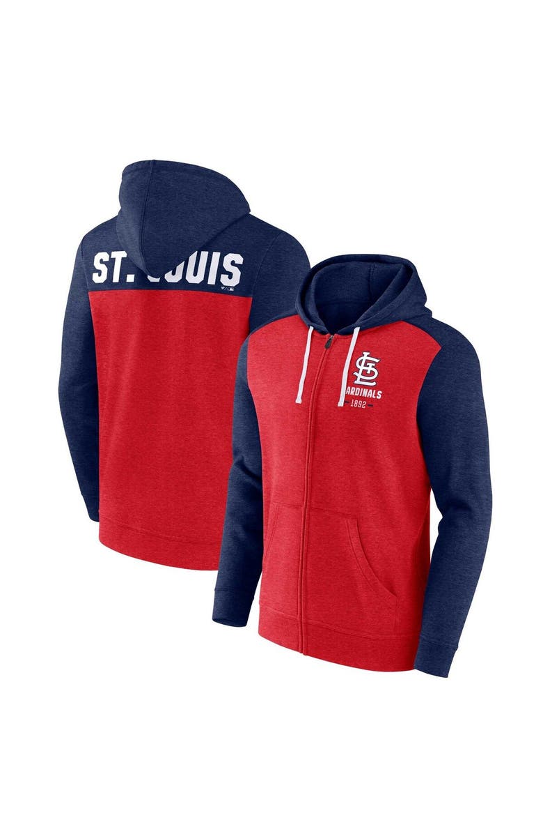 FANATICS Men's Fanatics Heathered Red/Heathered Navy St. Louis Cardinals Blown Away Full-Zip Hoodie, Main, color, Heather Red