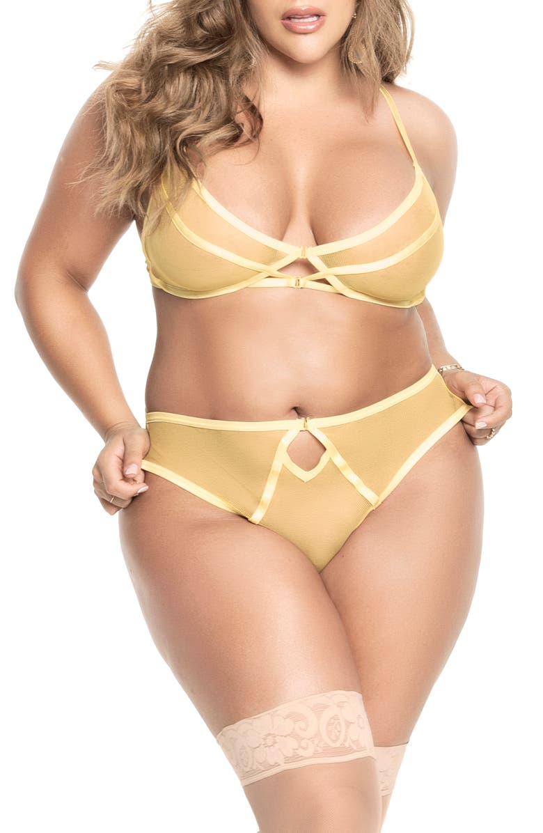 Mapale Mesh Bra & Panty Set, Main, color, Amalfi Yellow