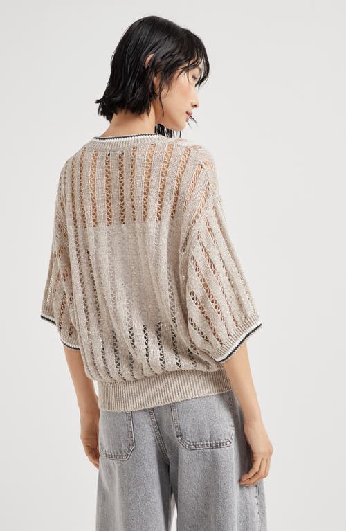 Brunello Cucinelli Sequined Open-knit Linen-blend Top In Cool Beige