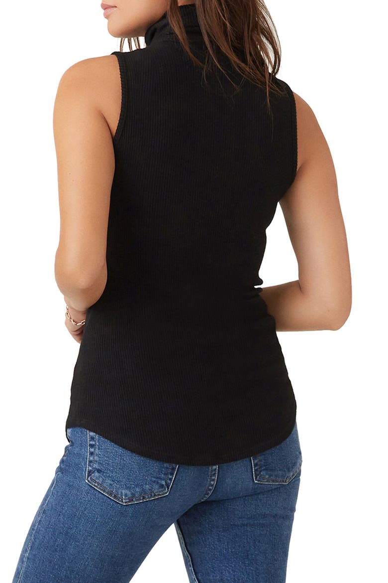 Turtleneck Sleeveless Ribbed Sweater, Alternate, color, BLACK