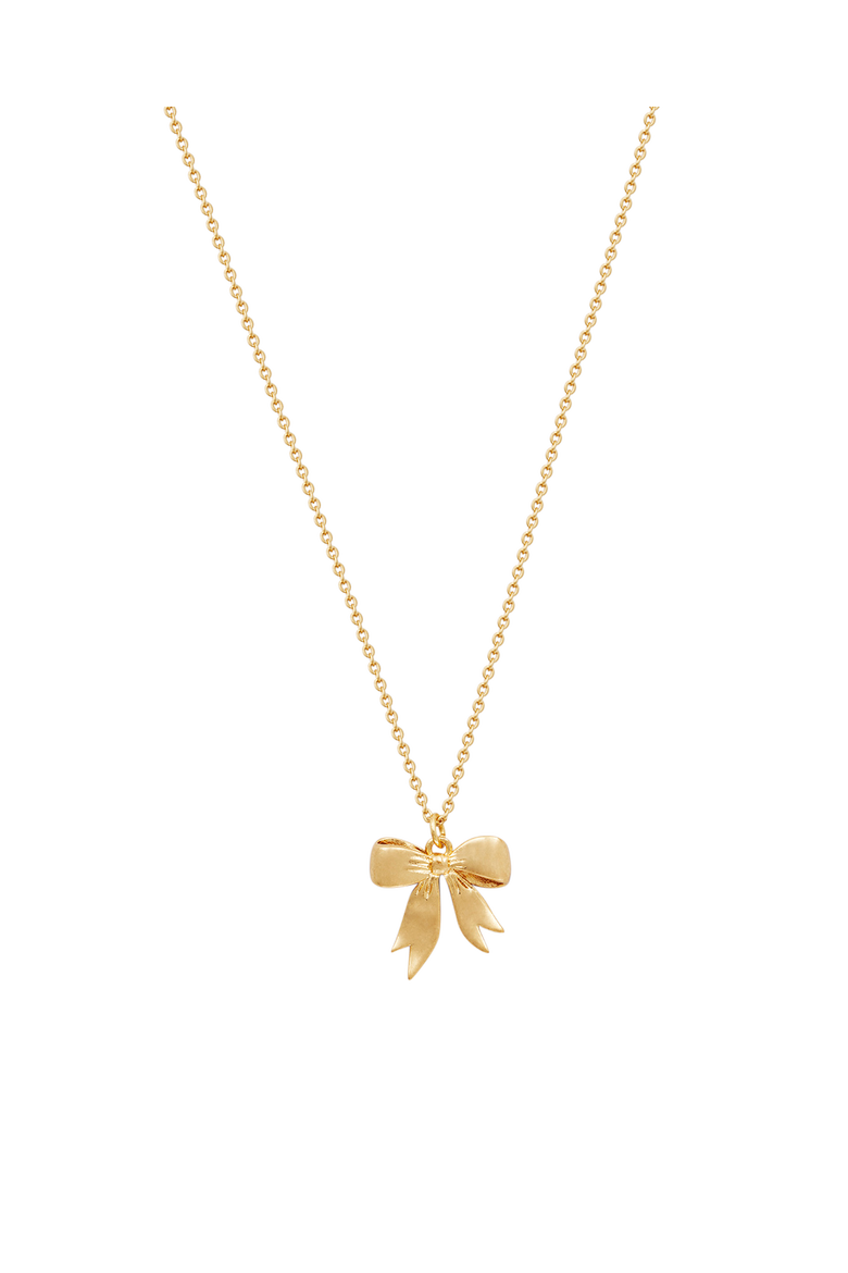 Forget Me Not Bow Pendant Necklace, Alternate, color, Gold