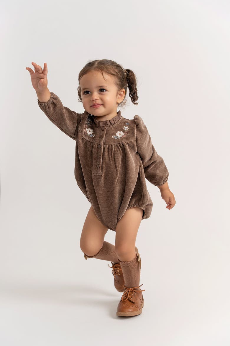 Velvet Embroidered Floral Bubble Romper, Alternate, color, Off White