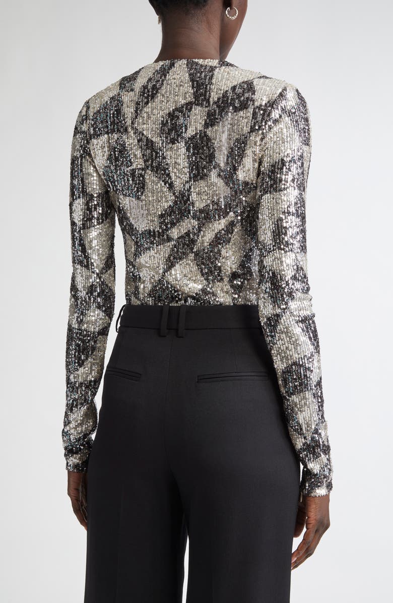 ST. JOHN Cubist Geometric Sequin Top, Alternate, color, Ecru/ Black Multi