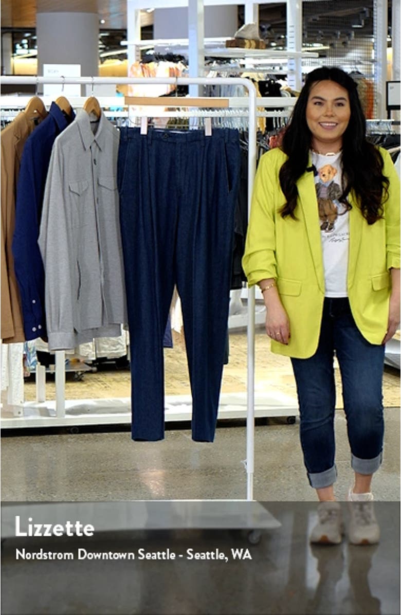 Pleated Self Sizer Waist Flat Front Denim Trousers, sales video thumbnail