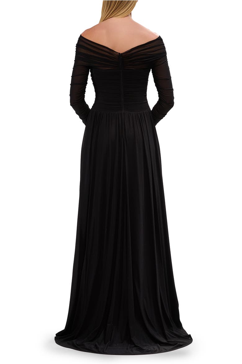 Off the Shoulder Net Jersey Gown with Long Sleeves, Alternate, color, Black