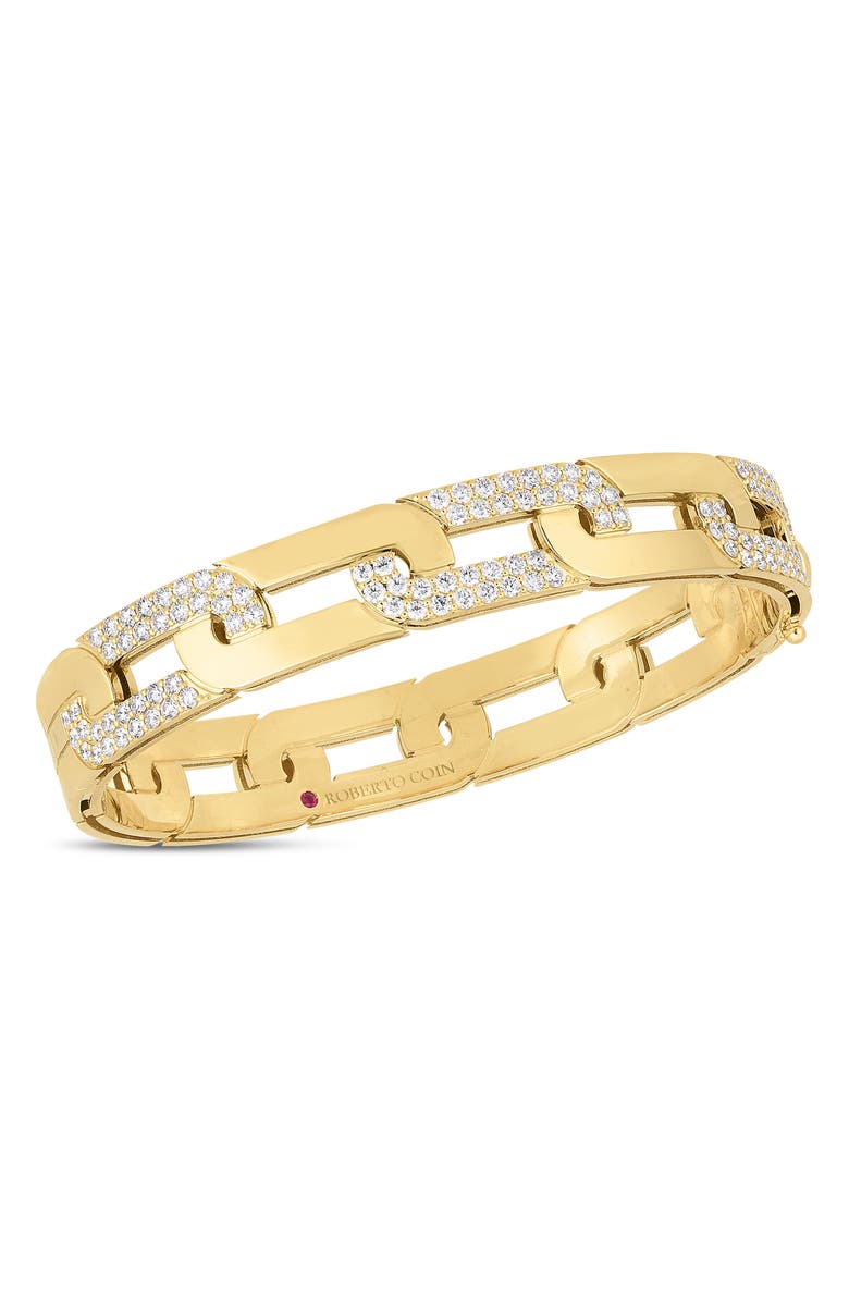 Roberto Coin Navarra Alternating Link Diamond Pavé Wide Bangle Bracelet, Main, color, Yellow