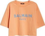Balmain Logo Crop Cotton Graphic T-Shirt