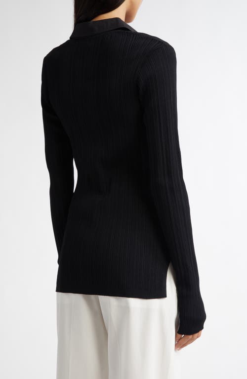 Totême Toteme Half Placket Long Sleeve Knit Polo In Black