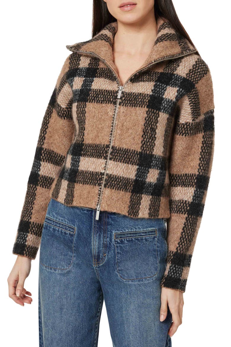Plaid Front Zip Jacket, Main, color, BROWN