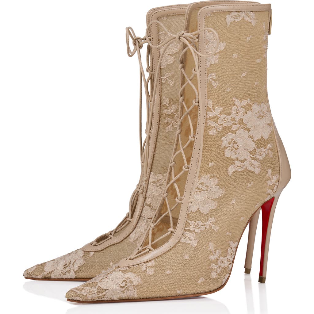 Christian Louboutin Retedentelle Lace-up Booties 100 In White