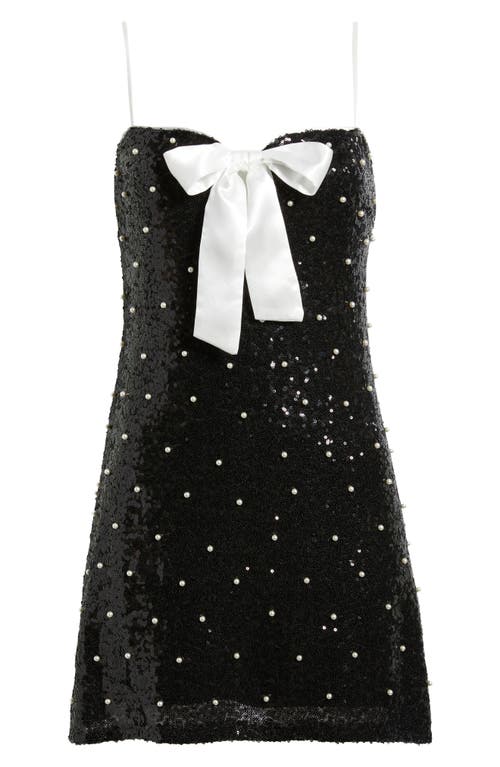 Emerald Sundae Sequin & Faux Pearl Cocktail Minidress In Black