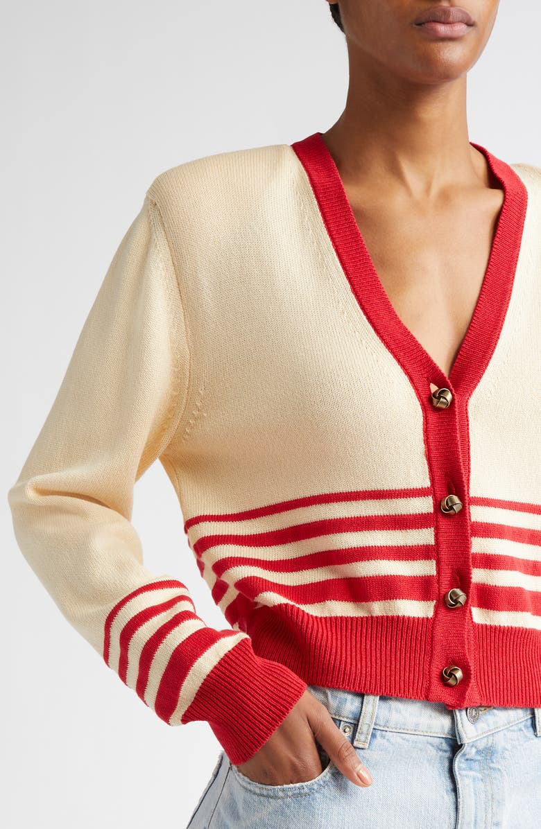 Golden Goose Nico Stripe Crop Cardigan, Alternate, color, Shortbread/ Haute Red