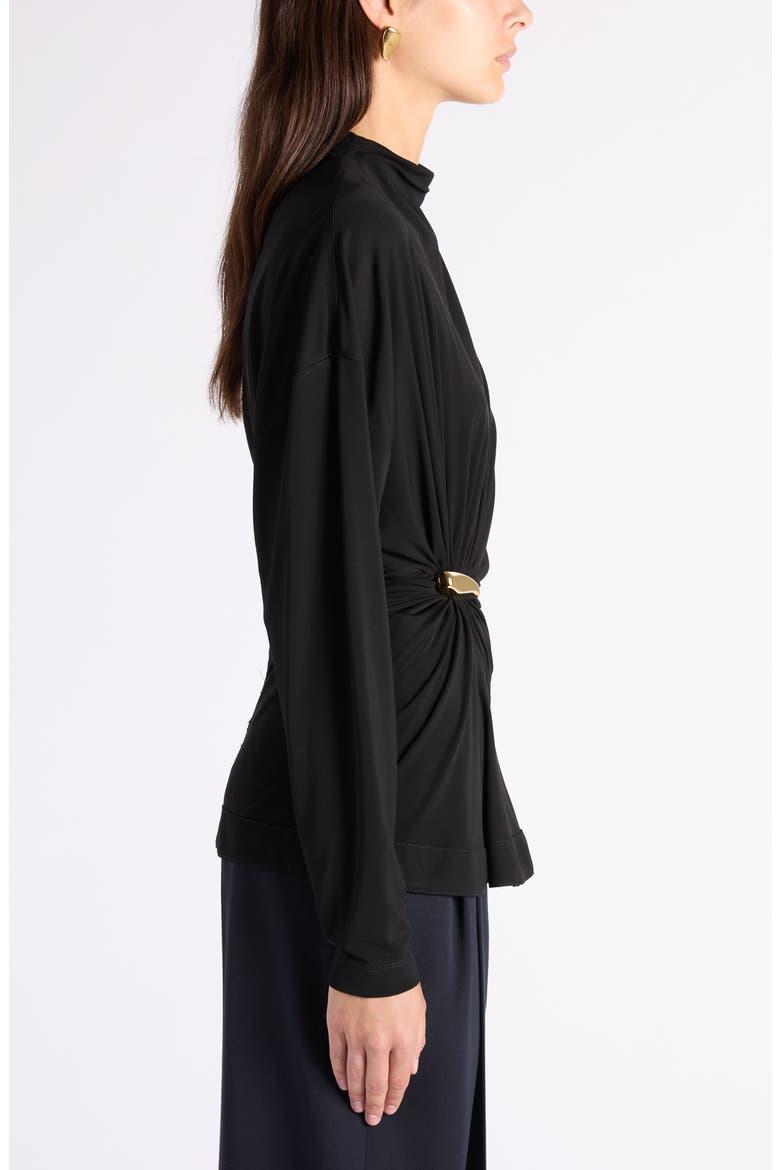 Cinch Waist Funnel Neck Top, Alternate, color, 1000 BLACK