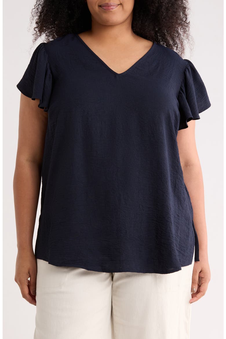 Flutter Sleeve V-Neck Blouse, Main, color, BLUE MOON