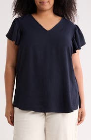 Adrianna Papell Flutter Sleeve V-Neck Blouse