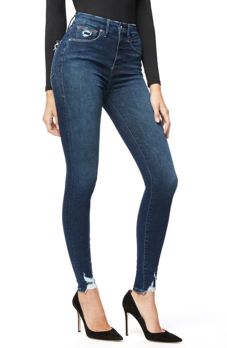 Good American Good Waist Distressed High Waist Ankle Skinny Jeans, Alternate, color,