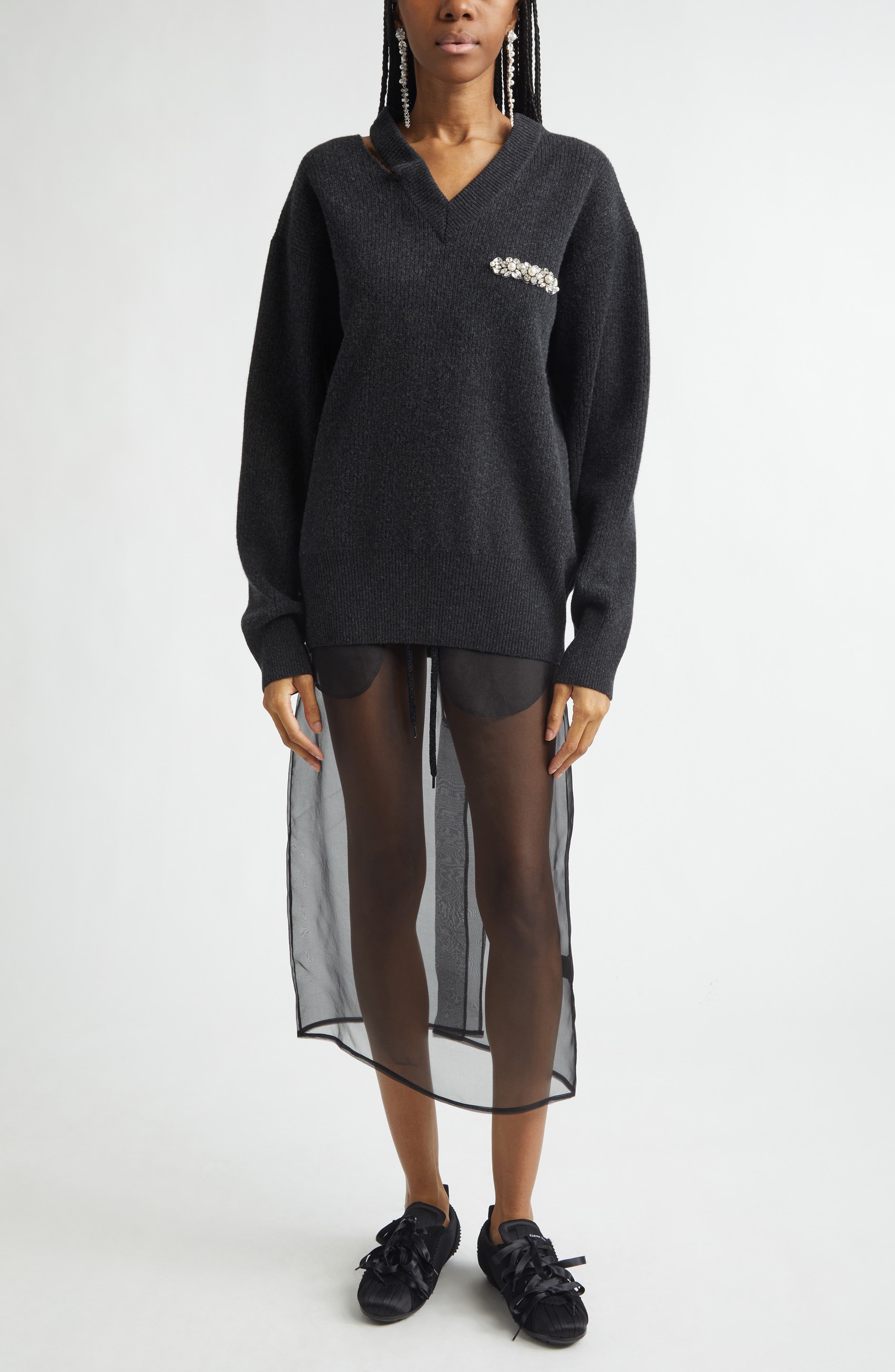 Seam Bite Embellished Virgin Wool Blend Sweater - image 2