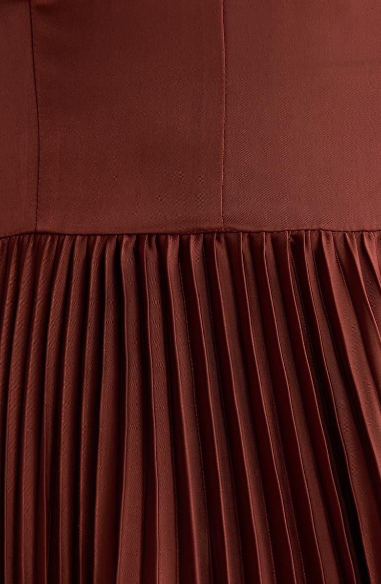 ASTR the Label Elyssa Bustier Pleated Satin Dress, Alternate, color, Rust Brown