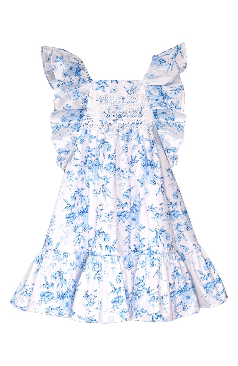 Iris & Ivy Kids' Floral Cotton Gauze Party Dress, Main, color, Blue Floral