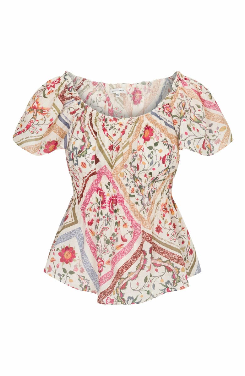 Rebecca Taylor Anya Ramie Top, Alternate, color, Montage Floral Ivory Combo