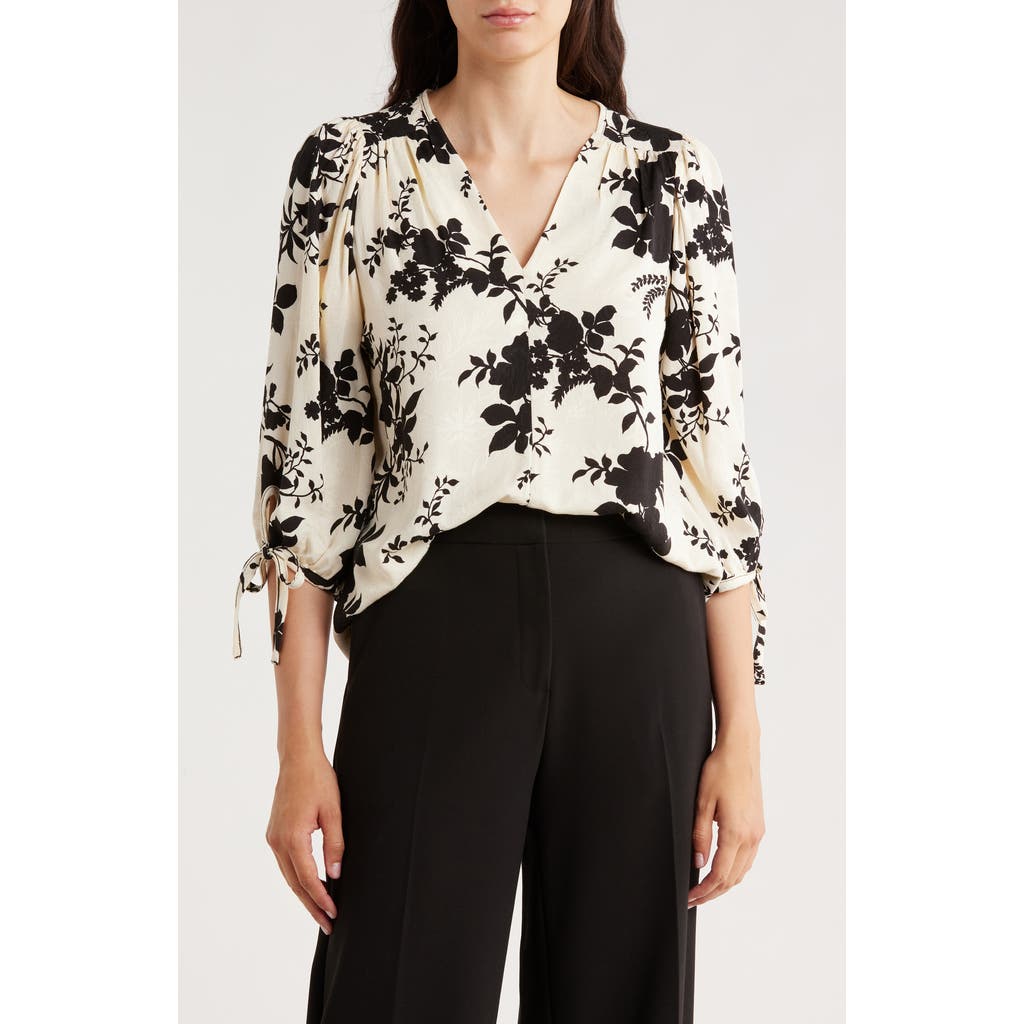 Renee C Floral Long Sleeve Top In Black
