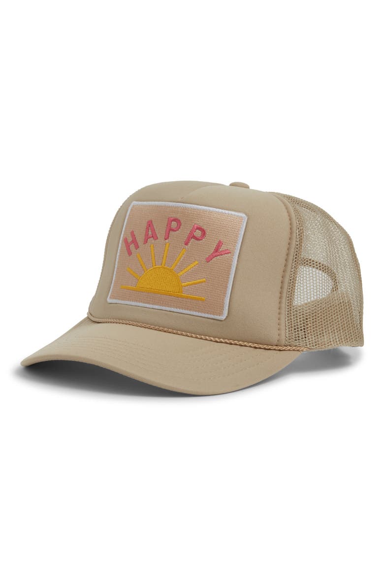 Happy Patch Trucker Hat, Main, color, TAN