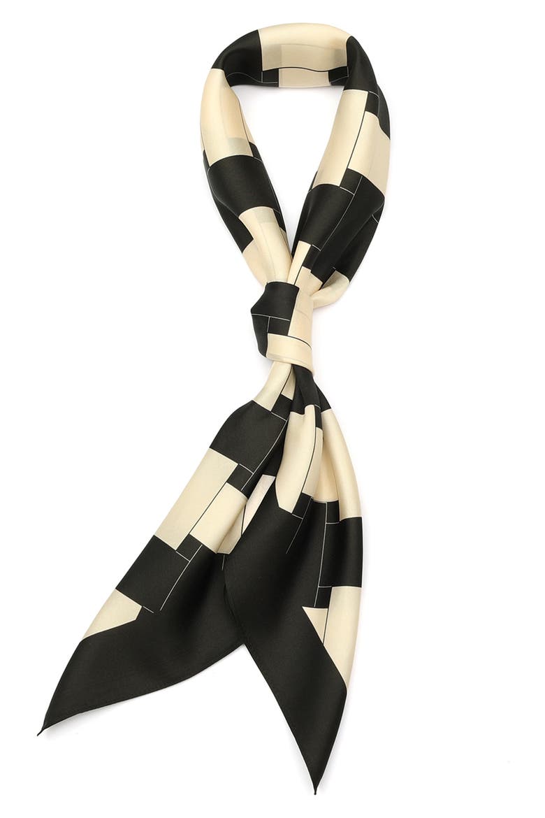 Basket Weave Large Silk Scarf, Alternate, color, BLACK