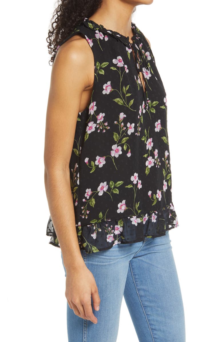 GIBSONLOOK Floral Ruffle Sleeveless Blouse, Alternate, color,