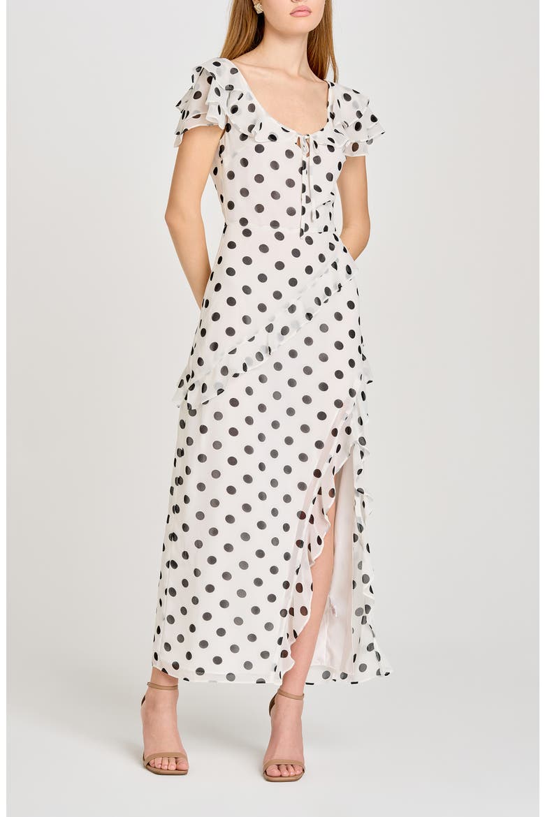 Violetta Polka Dot Ruffle Sleeve Dress, Alternate, color, IVORY POLKA DOT