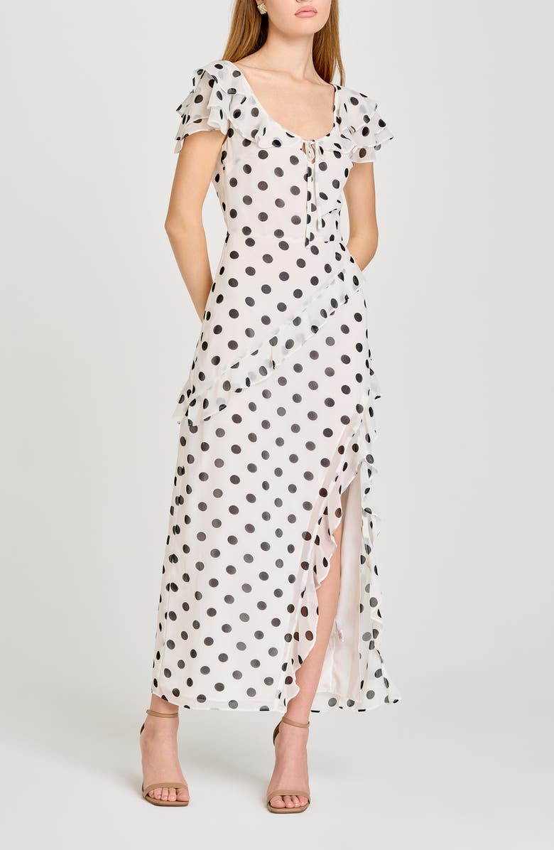 WAYF Violetta Polka Dot Ruffle Sleeve Dress, Alternate, color, Ivory Polka Dot