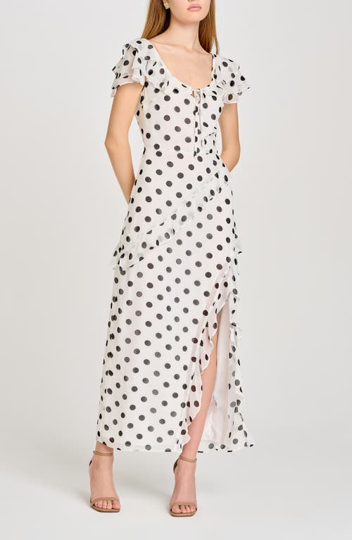 Wayf Violetta Polka Dot Ruffle Sleeve Dress In Ivory Polka Dot