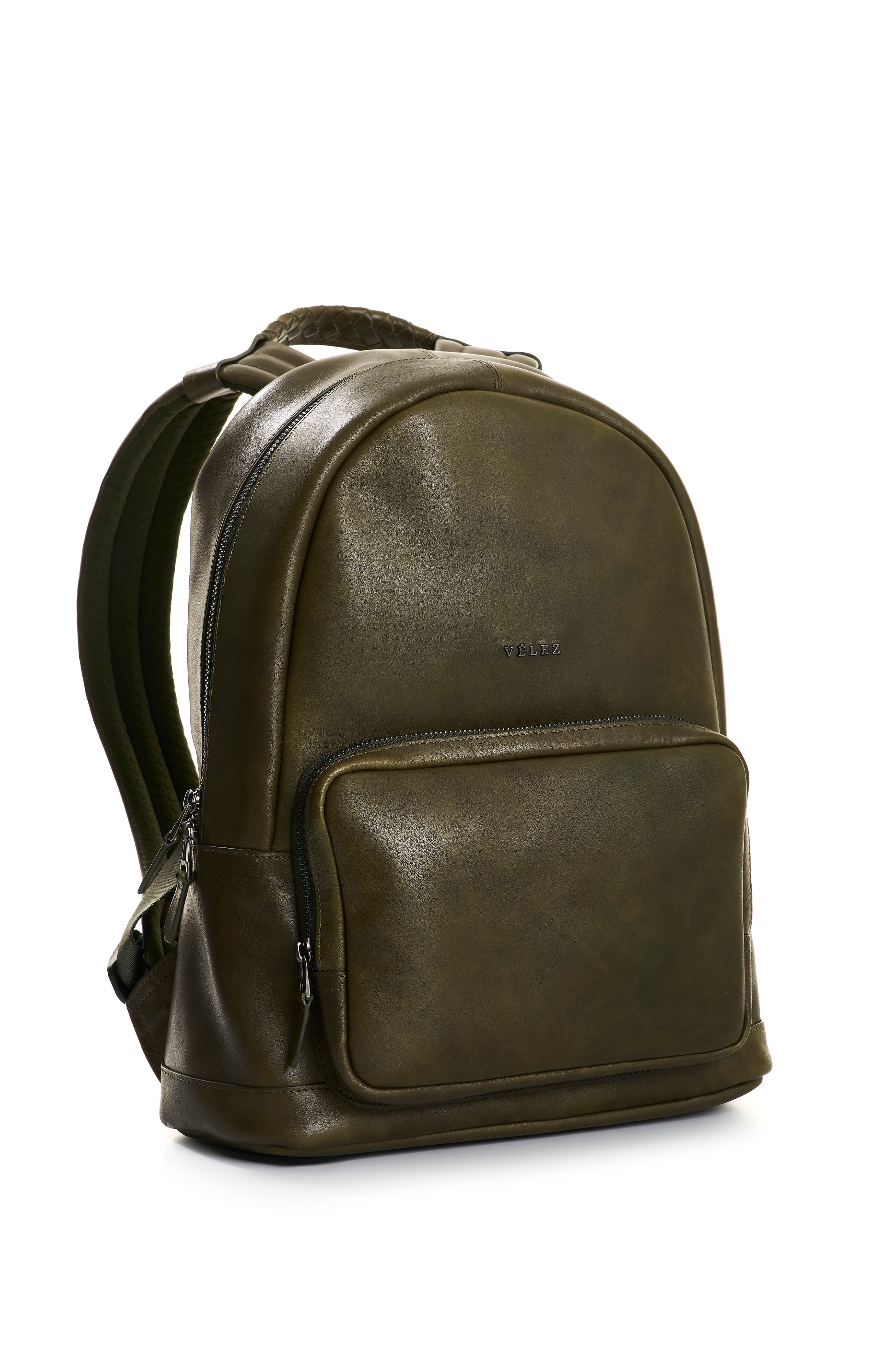 Velez Smooth Leather Backpack with Vintage Effect, Alternate, color, Dark Green