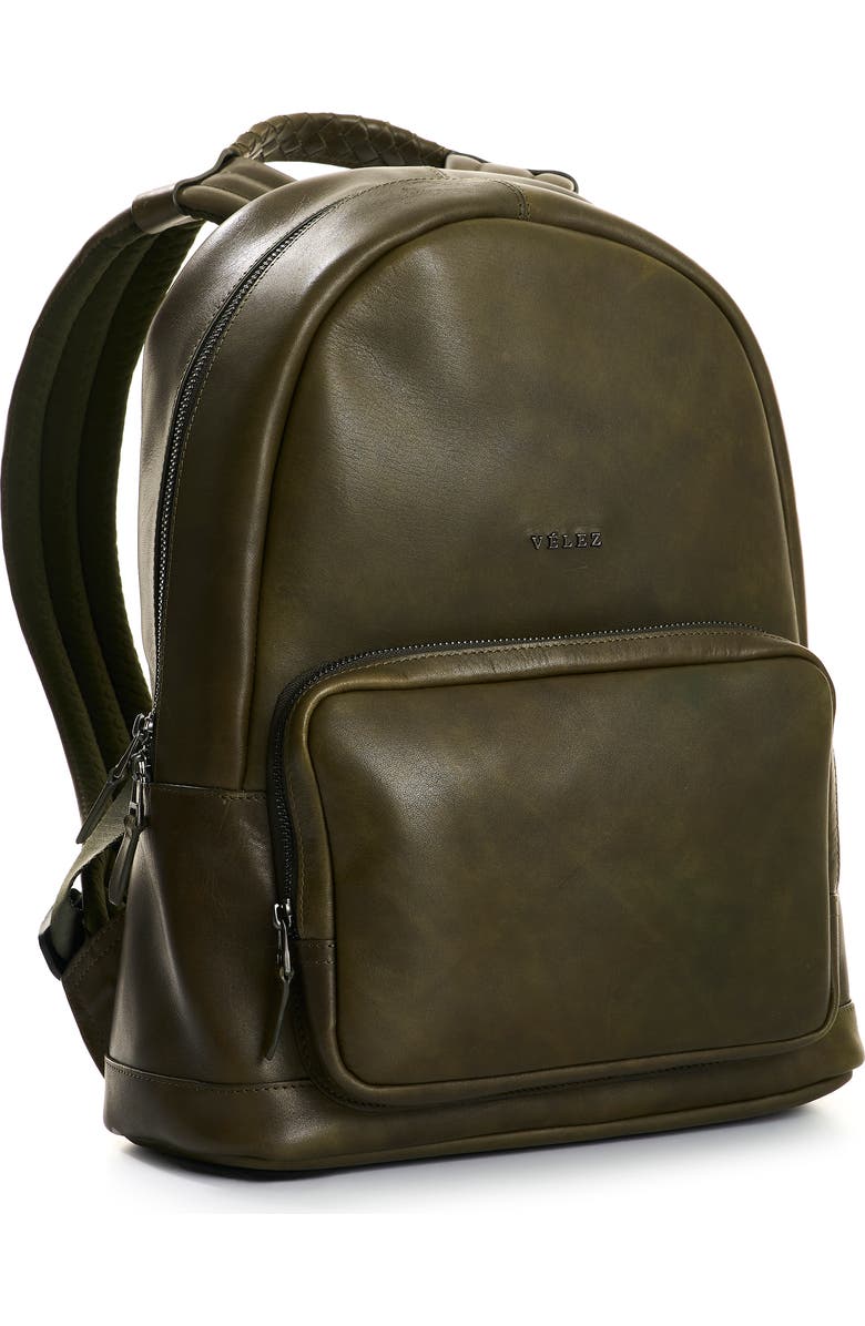 Velez Smooth Leather Backpack with Vintage Effect, Alternate, color, Dark Green