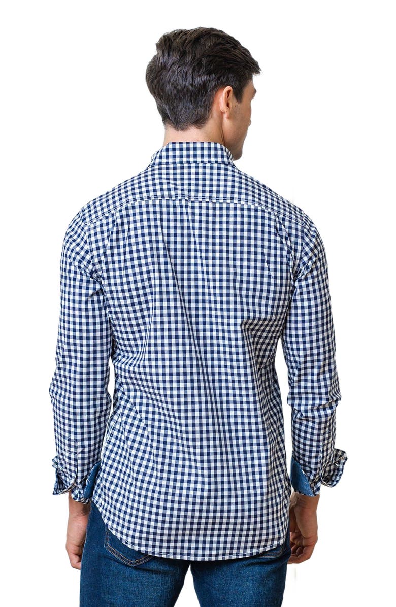 Hope & Henry Men's Organic Stretch Poplin Shirt, Alternate, color, Navy Gingham