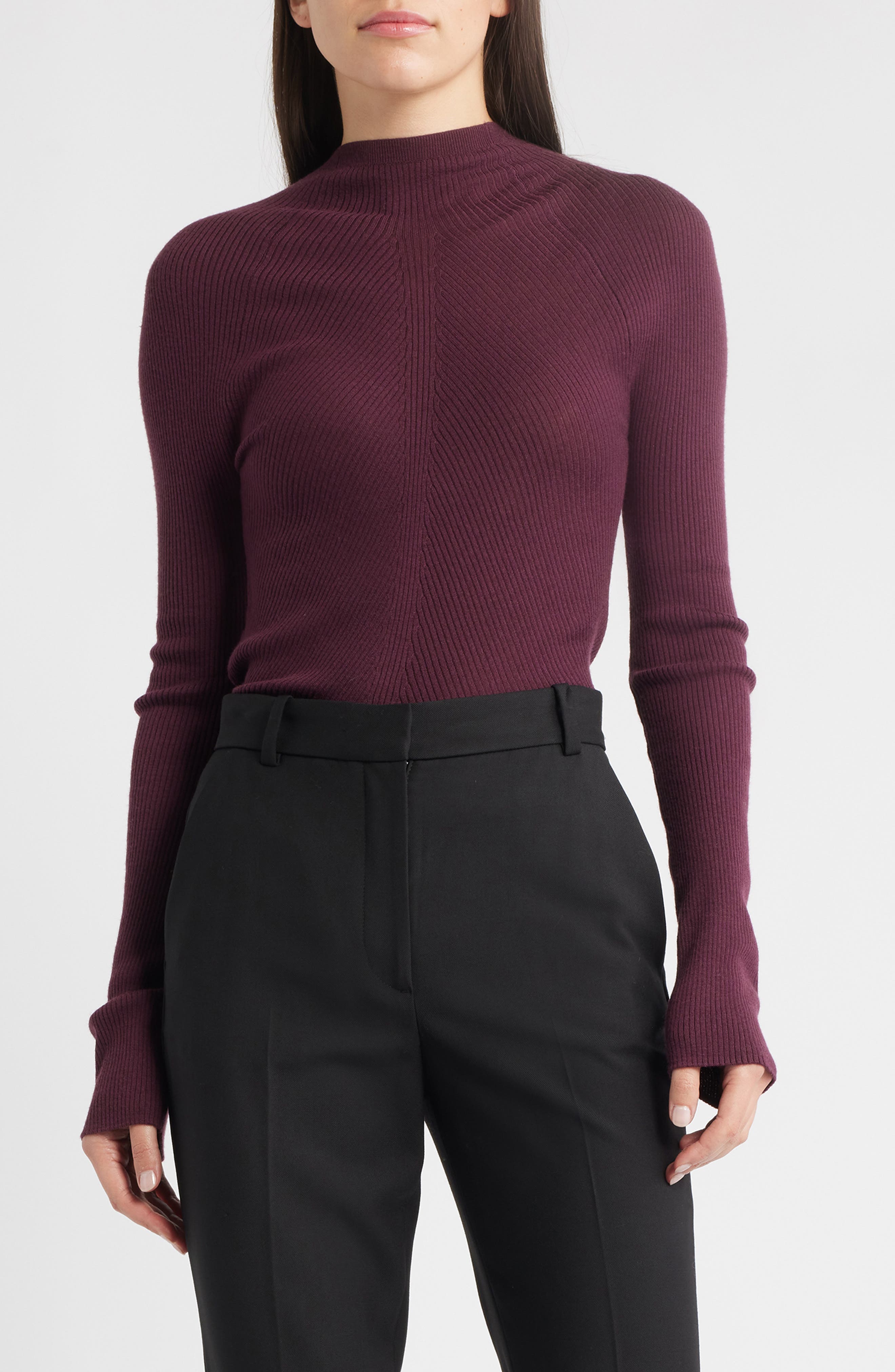 BOSS Foliora Virgin Wool Rib Funnel Neck Sweater