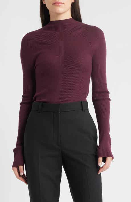 BOSS Foliora Virgin Wool Rib Funnel Neck Sweater