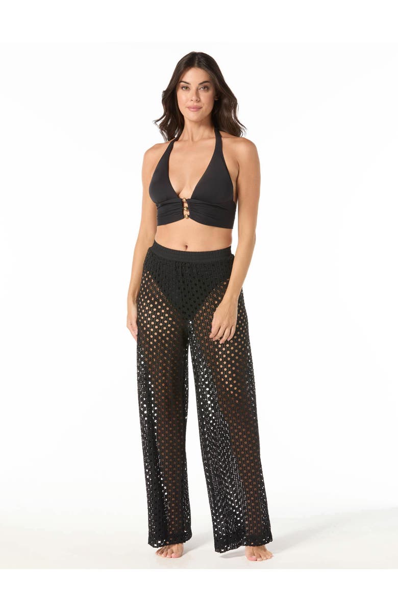 Carmen Marc Valvo Crochet Wide Leg Pant Swim, Main, color, Black