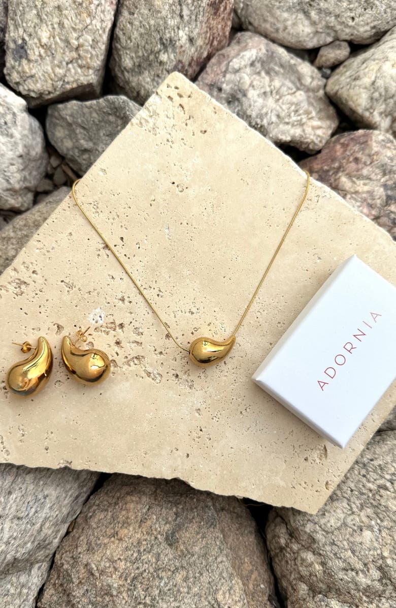 Adornia Sculptural Teardrop Pendant Necklace & Stud Earrings Set, Alternate, color, Gold