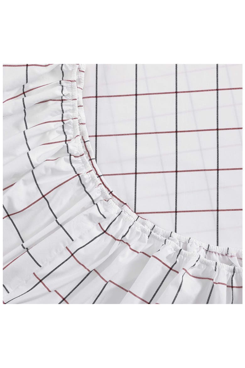 Glasgow Windowpane Cotton Percale Sheet Set, Alternate, color, WHITE/DARK BLUE/RED