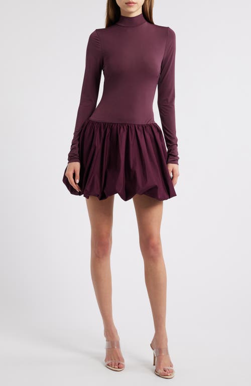 Mistress Rocks Puffball Long Sleeve Bubble Hem Minidress In Dark Plum