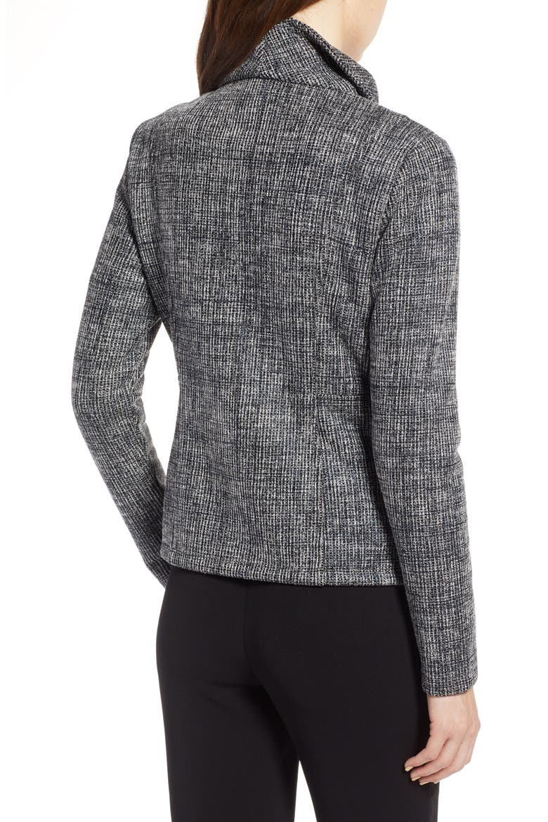Bonded Tweed Asymmetrical Zip Jacket, Alternate, color, BLACK- IVORY TWEED