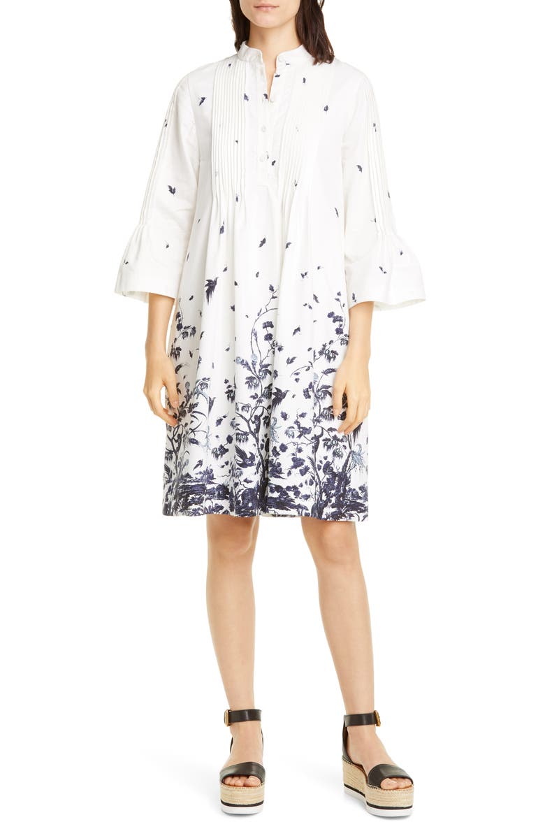 Erdem Floral Pintuck Cotton Poplin Shift Dress, Main, color, 