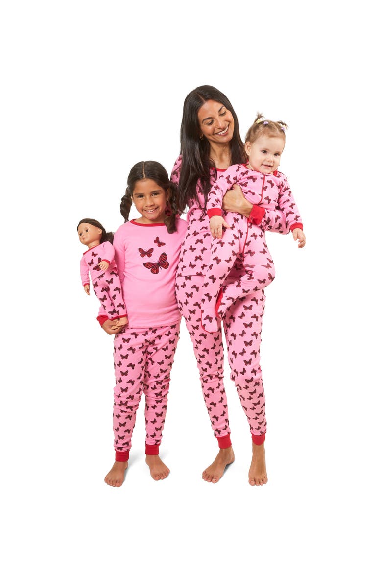 Butterfly Footed Pajama Sleeper, Alternate, color, PINK/RED