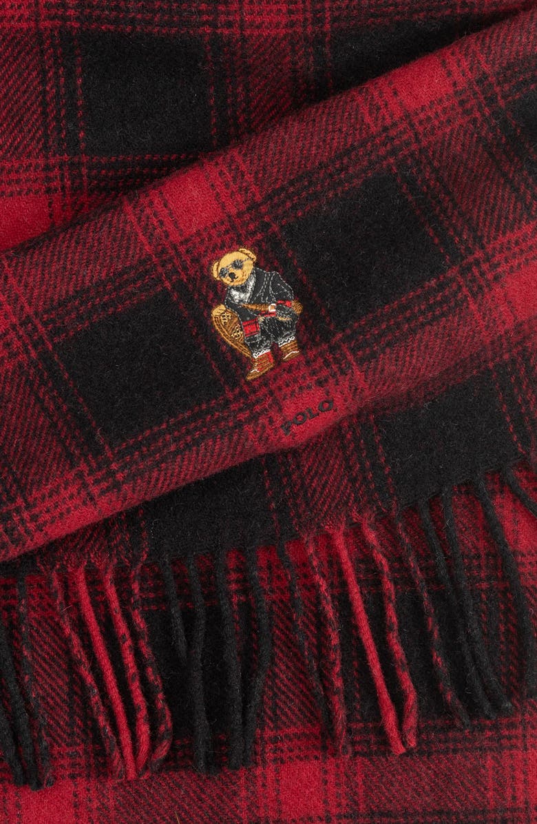 Polo Ralph Lauren Woven Holiday Bear Scarf, Alternate, color, Black/Red Plaid