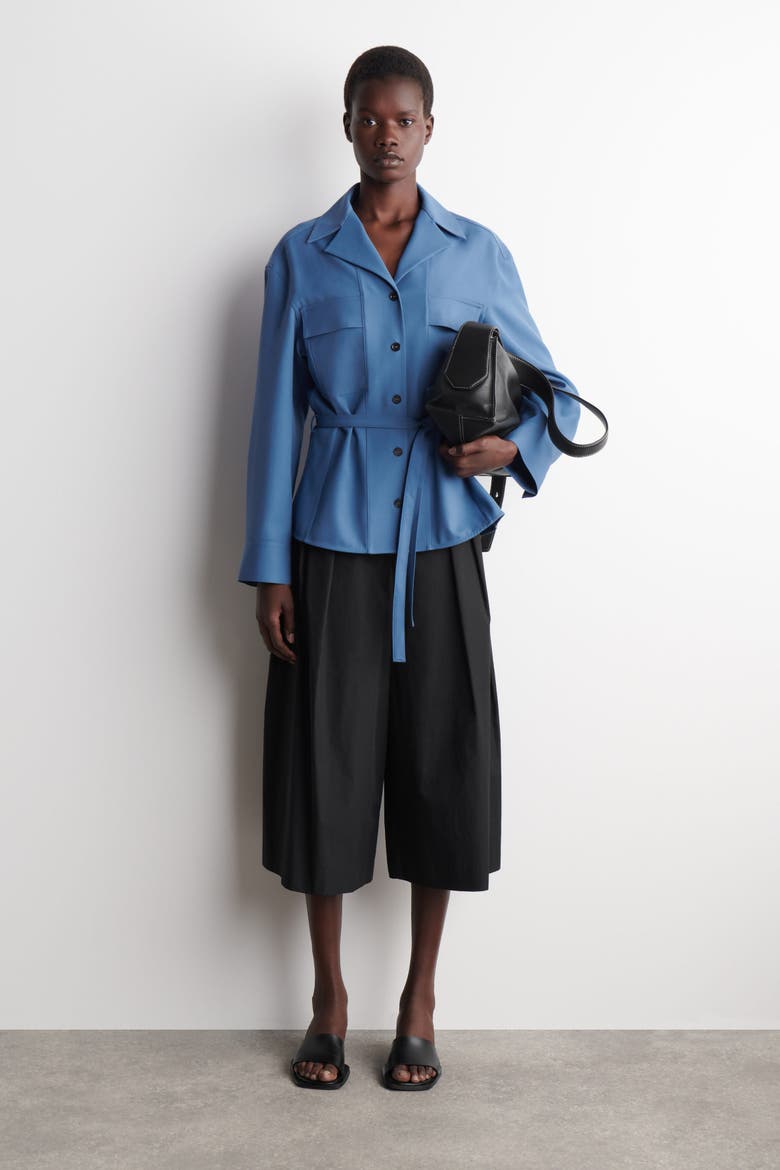 Pleated Cotton Pants, Main, color, BLACK