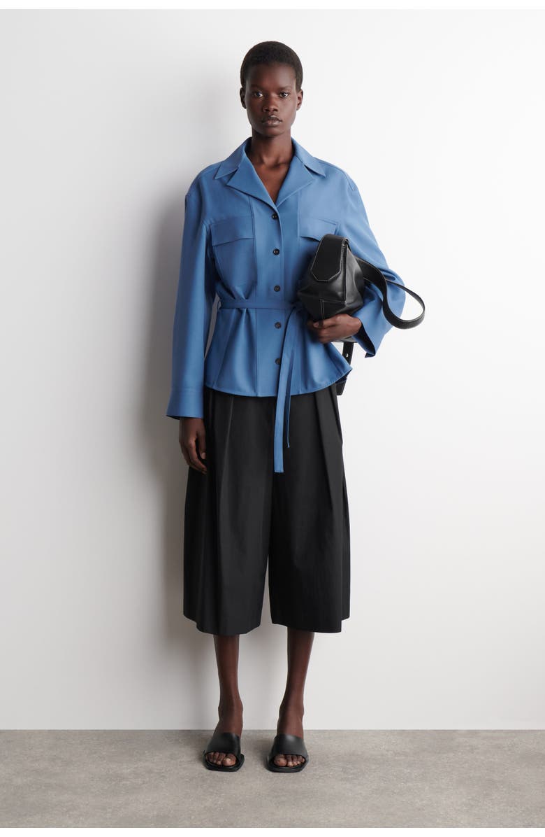 COS Pleated Cotton Pants, Main, color, Black