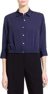 Theory Elastic Hem Silk Button-Up Shirt