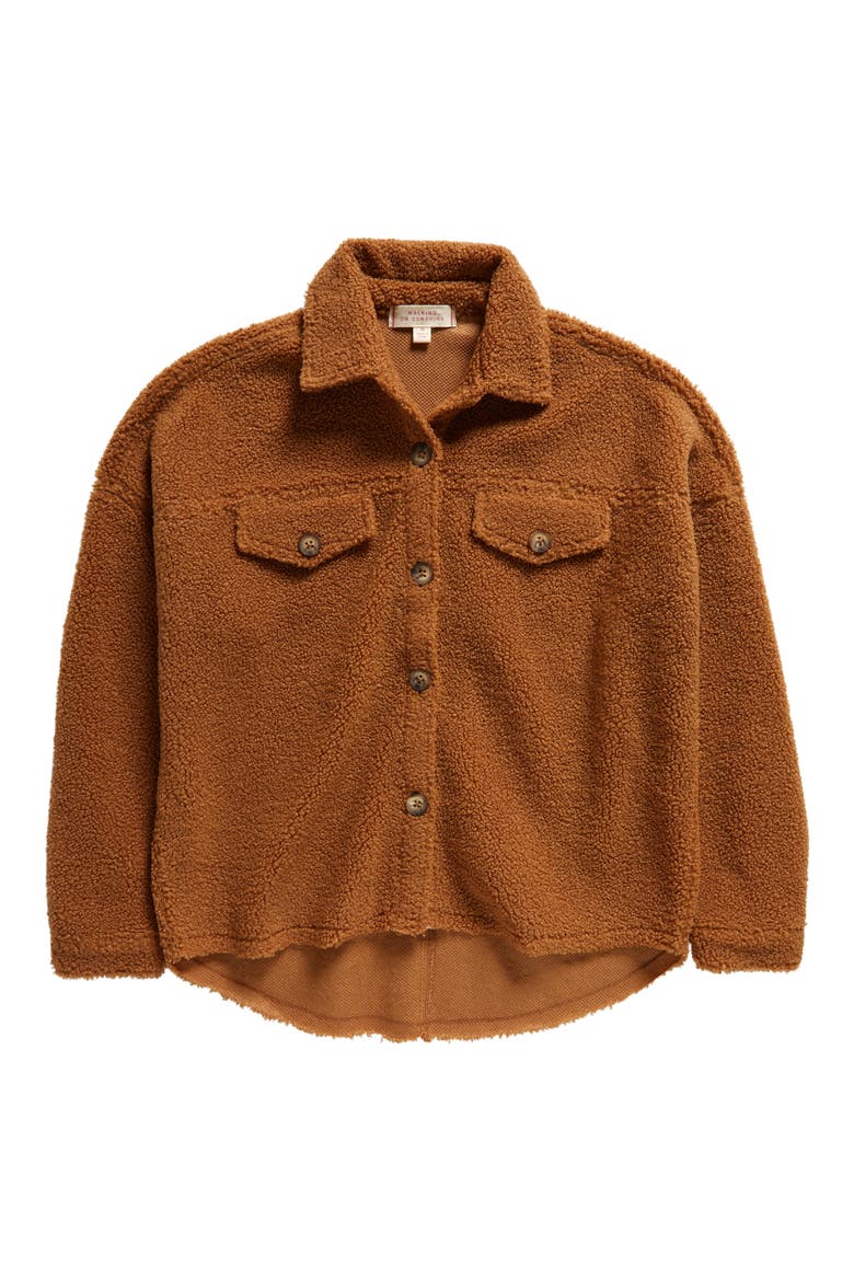 Kids' Textured Fleece Button-Up Shirt, Main, color, COGNAC