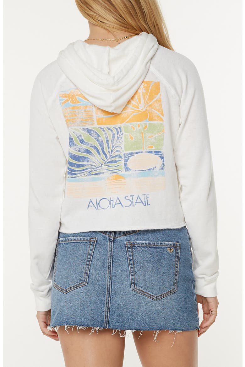 We Arrived Crop Fleece Graphic Hoodie, Alternate, color, SNOW WHITE SEA GLASS